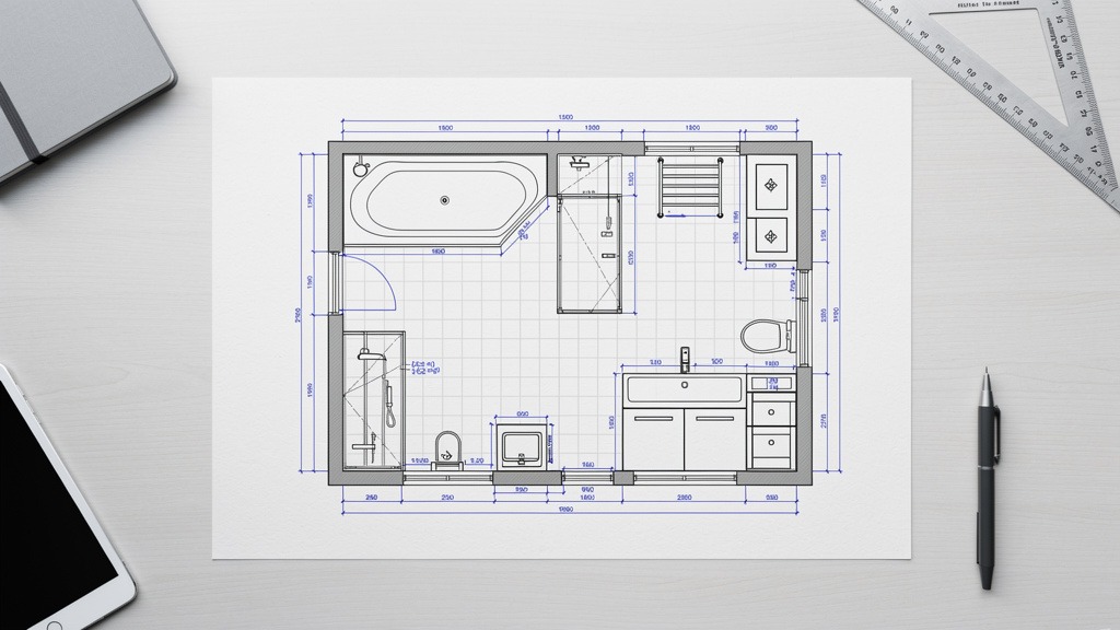 How to Plan a Bathroom Renovation from Start to Finish 3 An overhead view of a bathroom blueprint with clearly defined sections, representing project boundaries.