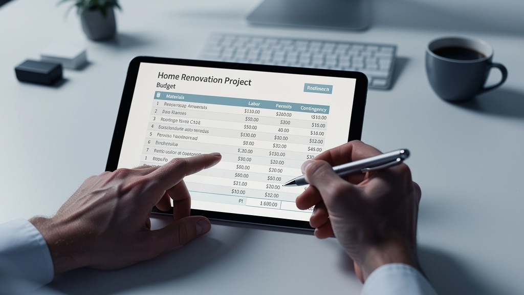 Bathroom Renovation Services Across the Greater Toronto Area 4 A detailed financial spreadsheet or digital budget breakdown for a bathroom renovation project, displayed on a clean desk.